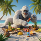 Yeti on a deserted island with feast and Island Fever